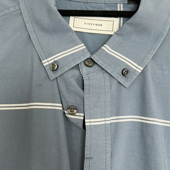 Blue stripe long sleeve cotton button up for men - Picture 2 of 3